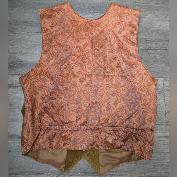 Arizone VTG 90's Leather Vest Silky Paisley Western Cowboy Farm Country Youth - Picture 3 of 8